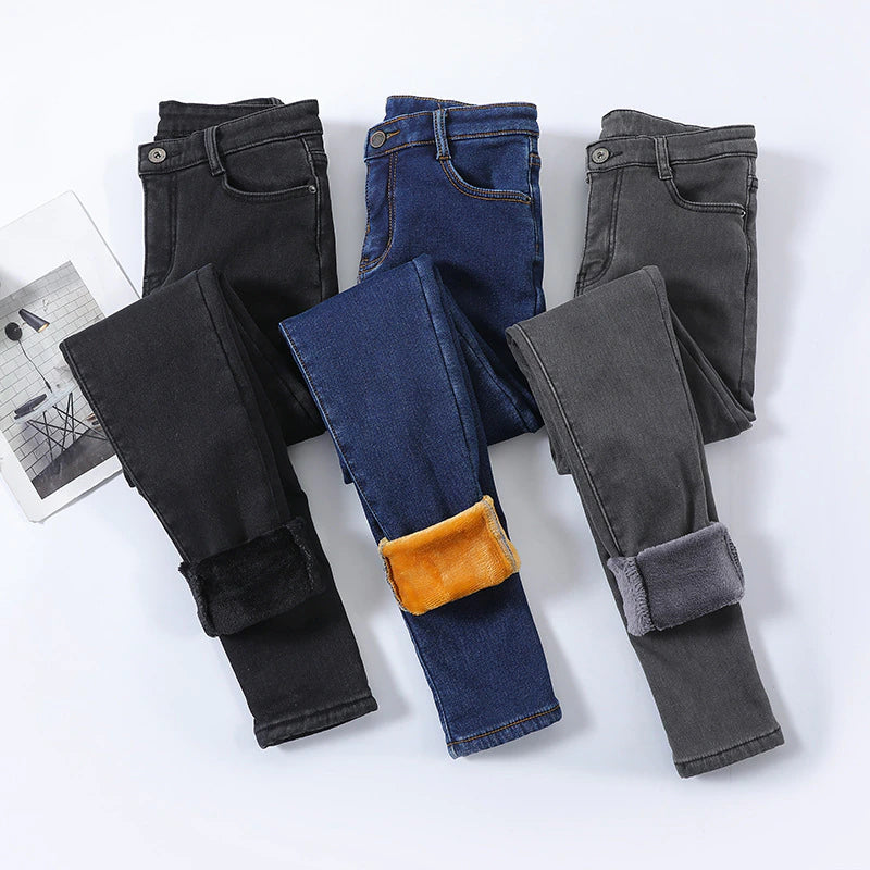 Lined denim fashion pants